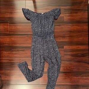 Rebecca Taylor Navy & White Floral Jumpsuit Flutter Sleeves Size 0 Boho